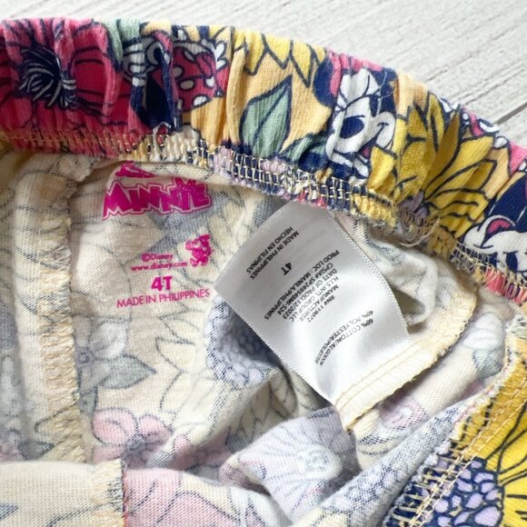 Disney Minnie Mouse Girls Shorts Floral Sunflower Print Yellow Pull On 4T - Picture 2 of 3